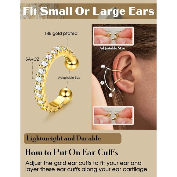 Chunky-14K Gold Plated Non Pierced Adjustable Fake Ear Cuff Earrings for Women - Picture 5 of 6